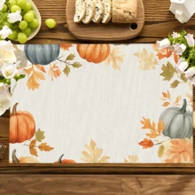 1pc/4pcs/6pcs Pumpkin Pattern Printed Linen Placemats, Rectangular Table Mats, Washable, Easy To Clean, Plate Mats, Bowl Mats, Western Style Mats, Suitable For Kitchen, Dining Room, Family Gatherings, Coffee Table And Daily Table Decor - Multicolor - View 9