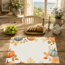 1pc/4pcs/6pcs Pumpkin Pattern Printed Linen Placemats, Rectangular Table Mats, Washable, Easy To Clean, Plate Mats, Bowl Mats, Western Style Mats, Suitable For Kitchen, Dining Room, Family Gatherings, Coffee Table And Daily Table Decor - Multicolor - View 4