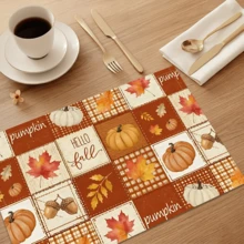 1pc/4pcs/6pcs, Pumpkin Pattern Printed Linen Placemats, Rectangular Table Mats, Washable, Easy To Clean, Plate Mats, Bowl Mats, Western Style Placemats, Suitable For Kitchen, Dining Room, Home Gatherings, Coffee Table And Daily Table Decor - Multicolor - View 7