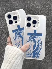 1件十字架耶穌英文剪影圖案手機殼，防震保護套，適用於 iPhone 16 Pro Max/15/14 Plus/13/12/11 保護殼 - 白色 - 查看 3