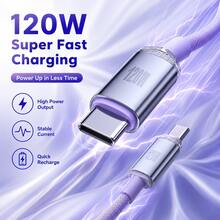 Kabel Data Pengisian Cepat Type-C ke Type-C 120W 6A, Jalinan Nilon, Kompatibel dengan iPhone 15-17 15Pro S25 S24 S23 S22 S21 12Pro P40 P60, Kabel Pengisian Daya Ponsel Android, Kabel USB C, Kabel Transfer Data Pro Pro, Kabel Dual Type-C - Mauve Purple - View 1