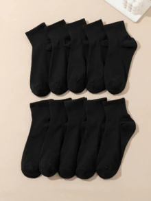 10 Pasang Kaos Kaki Olahraga Kasual Polos Nyaman dan Bernapas Setinggi Betis untuk Pria - Hitam - View 4