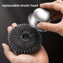 6pcs Steel Wire Scrubbing Brush With 5 Replacement Balls, Dish Cleaning Brush, Non-Scratch, Professional Removal Of Stubborn Stains, Suitable For Cast Iron, Grill, Stove, Sink, Cookware, Essential Home Tool - Cleaning Ball - View 5