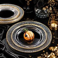 50/25/10pcs 10.25" And 7.5" Clear Hammered Double Gold Rim Round Plates, Appetizer Dessert Serving Trays, Wedding Party Catering Tableware, Halloween Thanksgiving Friendsgiving Autumn, Large Capacity Set For Host And Guest Hospitality - View 5