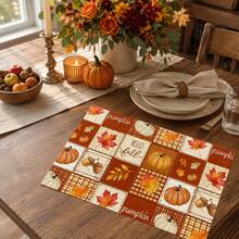 1pc/4pcs/6pcs, Pumpkin Pattern Printed Linen Placemats, Rectangular Table Mats, Washable, Easy To Clean, Plate Mats, Bowl Mats, Western Style Placemats, Suitable For Kitchen, Dining Room, Home Gatherings, Coffee Table And Daily Table Decor - Multicolor - View 5