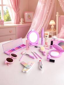 1 Set Little Girl Dress-Up Makeup Toy Set, Princess Gradient PU Grid Handbag, 24pcs Simulated Makeup Set, Girls Stage Performance Role Play Toy, Suitable For 3-6 Years Old Girls, Includes Comb, Glasses, Lipstick, Perfume, Mirror, Etc., Christmas Birthday Gift, Not Real Makeup - Jewelry Set - View 11