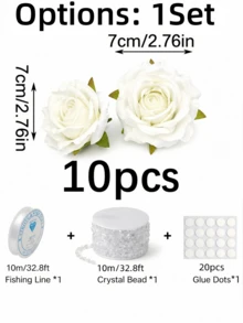 1 Set White Rose Waterfall Hanging Decor, Includes 10pcs Artificial Roses + 10m Crystal Bead Artificial Rose Decor, Suitable For Wedding, Valentine's Day, Bridal Shower, Birthday Party, Home Garden Decoration - White - View 4