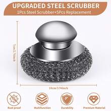 6pcs Steel Wire Scrubbing Brush With 5 Replacement Balls, Dish Cleaning Brush, Non-Scratch, Professional Removal Of Stubborn Stains, Suitable For Cast Iron, Grill, Stove, Sink, Cookware, Essential Home Tool - Cleaning Ball - View 3