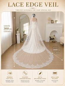 Upgraded Elegant & Comfortable Style: Vintage Lace Bridal Veil With Lace Ruffle Train, Suitable For Vienna Cathedral And Church Weddings - Straight White - View 11