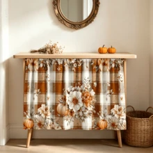 1pc Thanksgiving Floral Pumpkin Plaid Kitchen Curtain, Curtain, Table Skirt Easy To Clean, Rod Design Easy To Install, Suitable For Bathroom Kitchen Cabinet, High Quality Printing, Durable And Beautiful - Multicolor - View 6