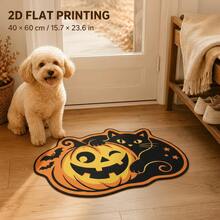 1pc, Washable 950g Velvet Pumpkin & Black Cat Irregular Decorative Rug, Non-Slip Polyester Bottom, 7mm Thick, Suitable For Living Room, Bedroom, Entryway, Small Rug, Decorative Rug, Area Rug, Halloween, Gift, All-Season, New Arrival, Easy To Clean - Multicolor - View 3