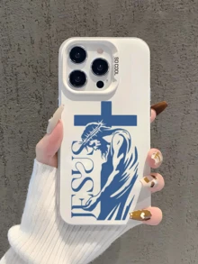 1件十字架耶穌英文剪影圖案手機殼，防震保護套，適用於 iPhone 16 Pro Max/15/14 Plus/13/12/11 保護殼 - 白色 - 查看 4