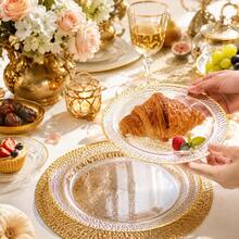 50/25/10pcs 10.25" And 7.5" Clear Hammered Double Gold Rim Round Plates, Appetizer Dessert Serving Trays, Wedding Party Catering Tableware, Halloween Thanksgiving Friendsgiving Autumn, Large Capacity Set For Host And Guest Hospitality - View 9