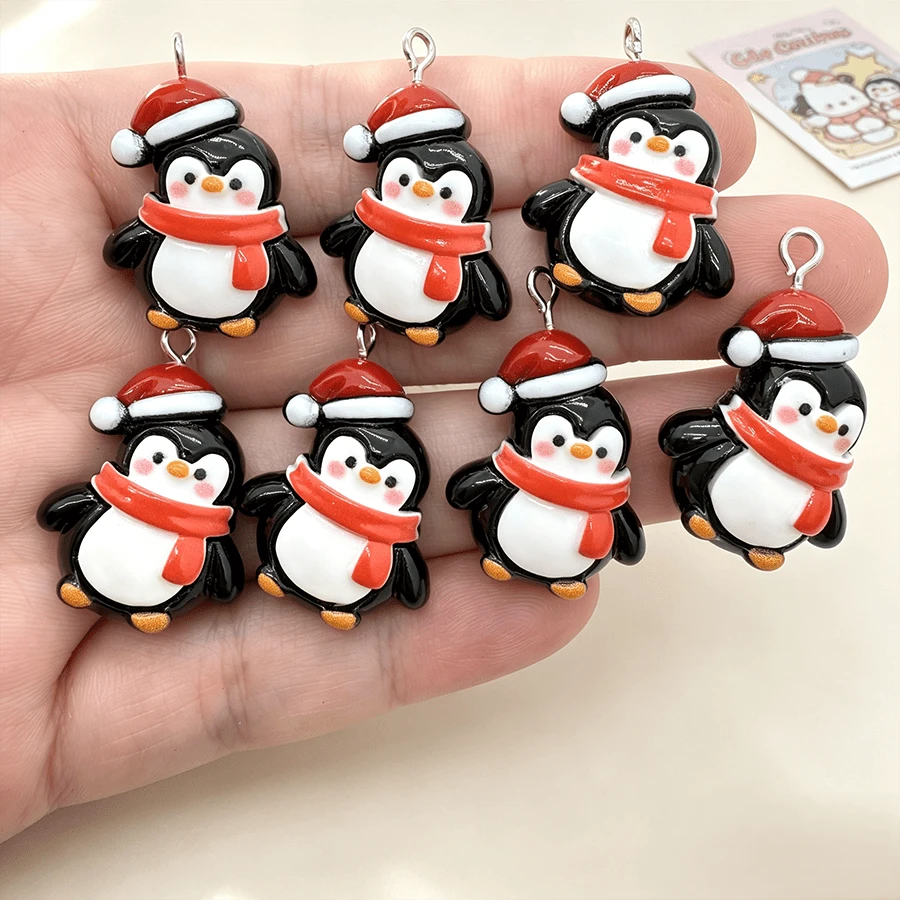 5/10pcs Resin Christmas Penguin Pendants, Suitable For DIY Jewelry Making, Perfect For Party Accessories, Earrings, Necklaces, Bag Charms - Christmas Penguin Pendant - View 1