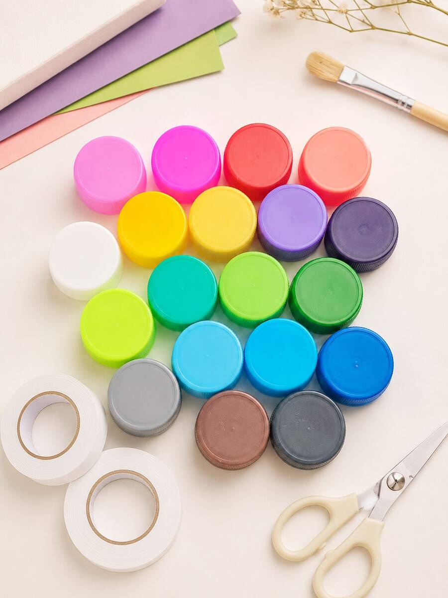 100pcs/1pc - 19 Colors Assorted Plastic Bottle Caps, Suitable For Round DIY Craft Materials, Used For Creative Collage, Painting, Scrapbooking, Photo Frame Decoration, Handmade Art Projects And Craft Supplies - Multicolor - View 1