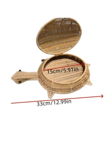 1pc Handmade Woven Rattan Steamed Bun Basket With Lid, Living Room Fruit Storage, Home Money Turtle Fruit & Snack Organizer Decor - Multicolor - View 2