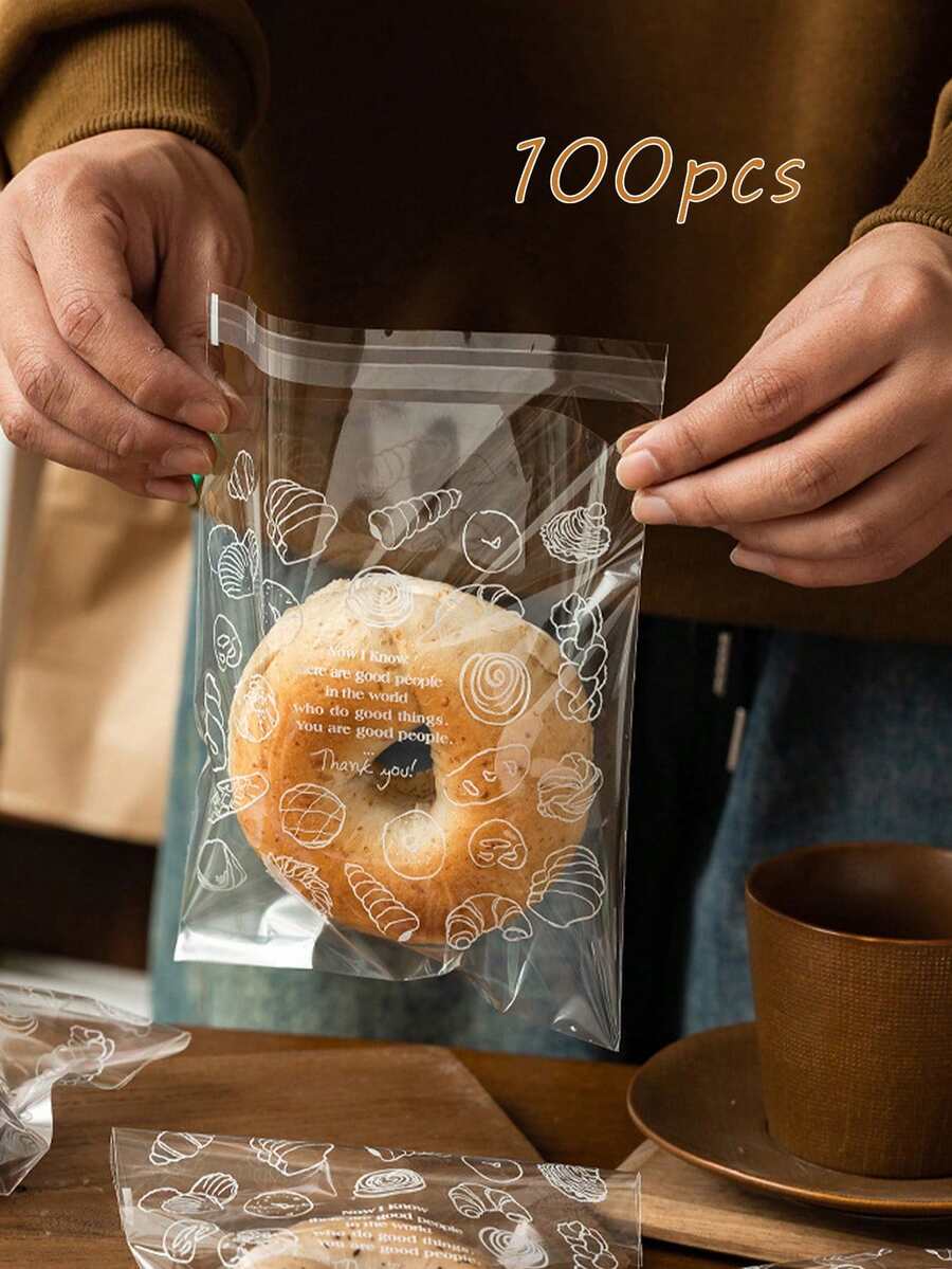 100pcs Self-Sealing Food Storage Bags, Suitable For Baked Goods And Fruits, Essential For Home Kitchen Organization (5.91x7.09 Inches) - Clear - View 1