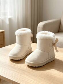 Fashionable New Children's Snow Boots, Comfortable Warm Winter Bow Ankle Boots - Beige - View 2