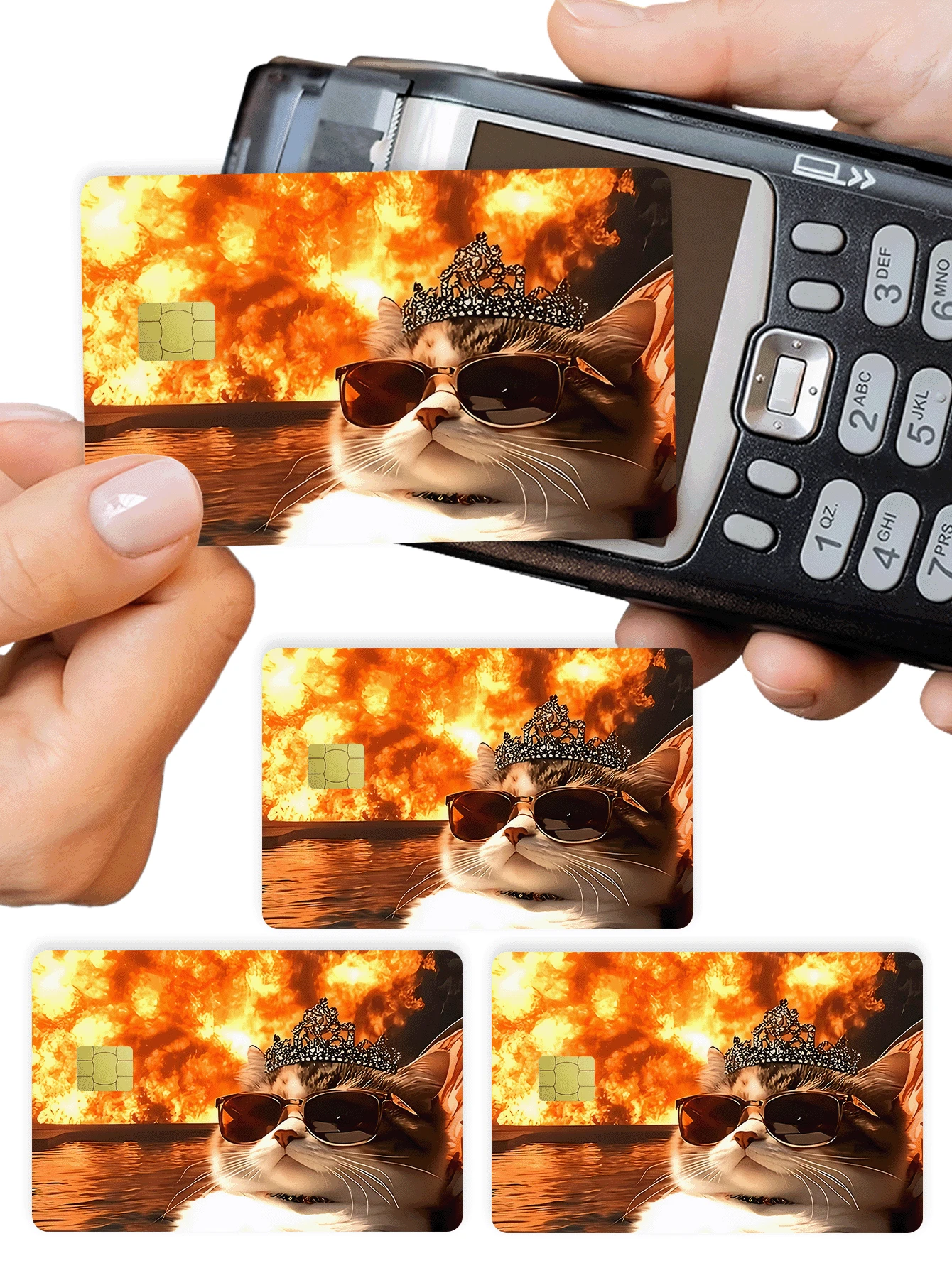 1pc Cool Cat Official Credit Card Sticker Privacy Protection Card Skin, Fun Holiday Gift PVC Material Anti-Fingerprint Anti-Scratch Wear-Resistant Card Sleeve, Suitable For Couples, Small Chip Card, Bank Card, Credit Card, Transit Card, Student Campus Card Personalized DIY - Multicolor - View 1