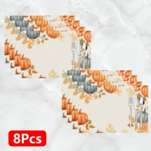 1pc/4pcs/6pcs Pumpkin Pattern Printed Linen Placemats, Rectangular Table Mats, Washable, Easy To Clean, Plate Mats, Bowl Mats, Western Style Mats, Suitable For Kitchen, Dining Room, Family Gatherings, Coffee Table And Daily Table Decor - Multicolor - View 14