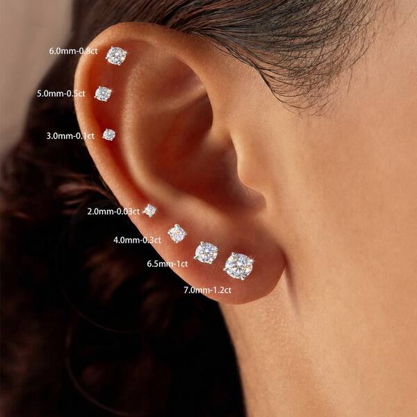 AnlaScheer 1 pieza Pendientes de Moissanita de 0.03-1.2ct en Plata de Ley 925 con Espalda Plana Hipoalergénicos Joyería Perforada Adecuada para Mujeres Hombres Uso Diario Boda Nupcial