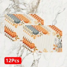 1pc/4pcs/6pcs Pumpkin Pattern Printed Linen Placemats, Rectangular Table Mats, Washable, Easy To Clean, Plate Mats, Bowl Mats, Western Style Mats, Suitable For Kitchen, Dining Room, Family Gatherings, Coffee Table And Daily Table Decor - Multicolor - View 13