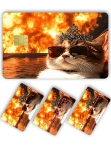 1pc Cool Cat Official Credit Card Sticker Privacy Protection Card Skin, Fun Holiday Gift PVC Material Anti-Fingerprint Anti-Scratch Wear-Resistant Card Sleeve, Suitable For Couples, Small Chip Card, Bank Card, Credit Card, Transit Card, Student Campus Card Personalized DIY - Multicolor - View 4