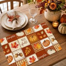 1pc/4pcs/6pcs, Pumpkin Pattern Printed Linen Placemats, Rectangular Table Mats, Washable, Easy To Clean, Plate Mats, Bowl Mats, Western Style Placemats, Suitable For Kitchen, Dining Room, Home Gatherings, Coffee Table And Daily Table Decor - Multicolor - View 3