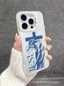 1件十字架耶穌英文剪影圖案手機殼，防震保護套，適用於 iPhone 16 Pro Max/15/14 Plus/13/12/11 保護殼 - 白色 - 查看 2