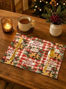 Taplak Meja, Alas Piring, dan Sarung Bantal Motif Permen Kue Jahe Natal, Gaya Natal, Dekorasi Rumah dan Dapur Natal, Cocok untuk Dekorasi Rumah dan Pesta Natal - MultiWarna - View 4
