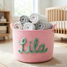 Personalized Woven Rope Storage Basket, Customized Name Baby Room Organizer Basket, Suitable For Baby Clothes, Toys, Towels – Handmade Cotton Basket Home Decor - Multicolor - View 11
