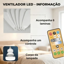 Ventilador de Teto Com Lâmpada LED 3 Cores Regulável E27 6 Pá Silencioso Bivolt - Branco - Visão 5