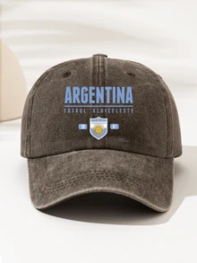 1件時尚極簡水洗棒球帽「ARGENTINA」印花圖案，送給家人與朋友的禮物，極具吸引力的四季裝飾風格，美式復古圖案運動風，男女通用時尚必備單品 - 阿根廷5 - 查看 16