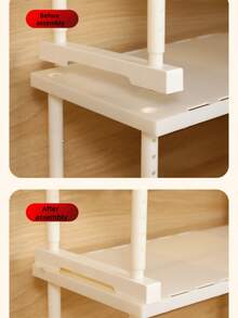 1/2pcs Extendable Cabinet Storage Rack, Adjustable Length 40-63 Cm, Height 20-30 Cm, White Multi-Layer Space-Saving Divider For Dishes, Toaster, Coffee Machine, Easy To Install, Countertop Storage Divider - View 5