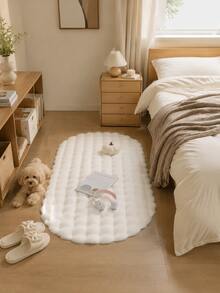 1pc White Oval 3D Plaid Faux Rabbit Fur Bubble Fleece Decorative Rug, Fluffy Soft Touch, Gentle Color, Cozy Healing, Cat-Like Feel, Fuzzy, Soft Long Pile, Non-Slip Bottom, Low Shedding, Easy Care And Cleaning, Thick Durable Rug, Suitable For Living Room, Bedroom, Study, Entryway, Dining Room, Laundry Room And Other Decor, Skin-Friendly Soft Material, Personalized Home, Fashion Home, Bedroom Rug, Kitchen Rug, Study Rug, Living Room Rug, Bathroom Rug, All Season - White - View 3