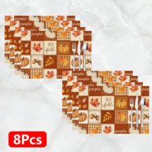 1pc/4pcs/6pcs, Pumpkin Pattern Printed Linen Placemats, Rectangular Table Mats, Washable, Easy To Clean, Plate Mats, Bowl Mats, Western Style Placemats, Suitable For Kitchen, Dining Room, Home Gatherings, Coffee Table And Daily Table Decor - Multicolor - View 14