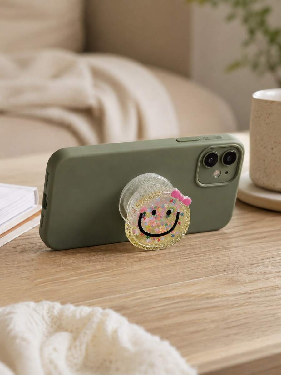 1pc Phone Air Cushion Stand, Smiling Bow Decor Expandable Minimalist Phone Holder - Multicolor - View 1