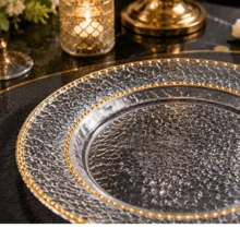 50/25/10pcs 10.25" And 7.5" Clear Hammered Double Gold Rim Round Plates, Appetizer Dessert Serving Trays, Wedding Party Catering Tableware, Halloween Thanksgiving Friendsgiving Autumn, Large Capacity Set For Host And Guest Hospitality - View 10