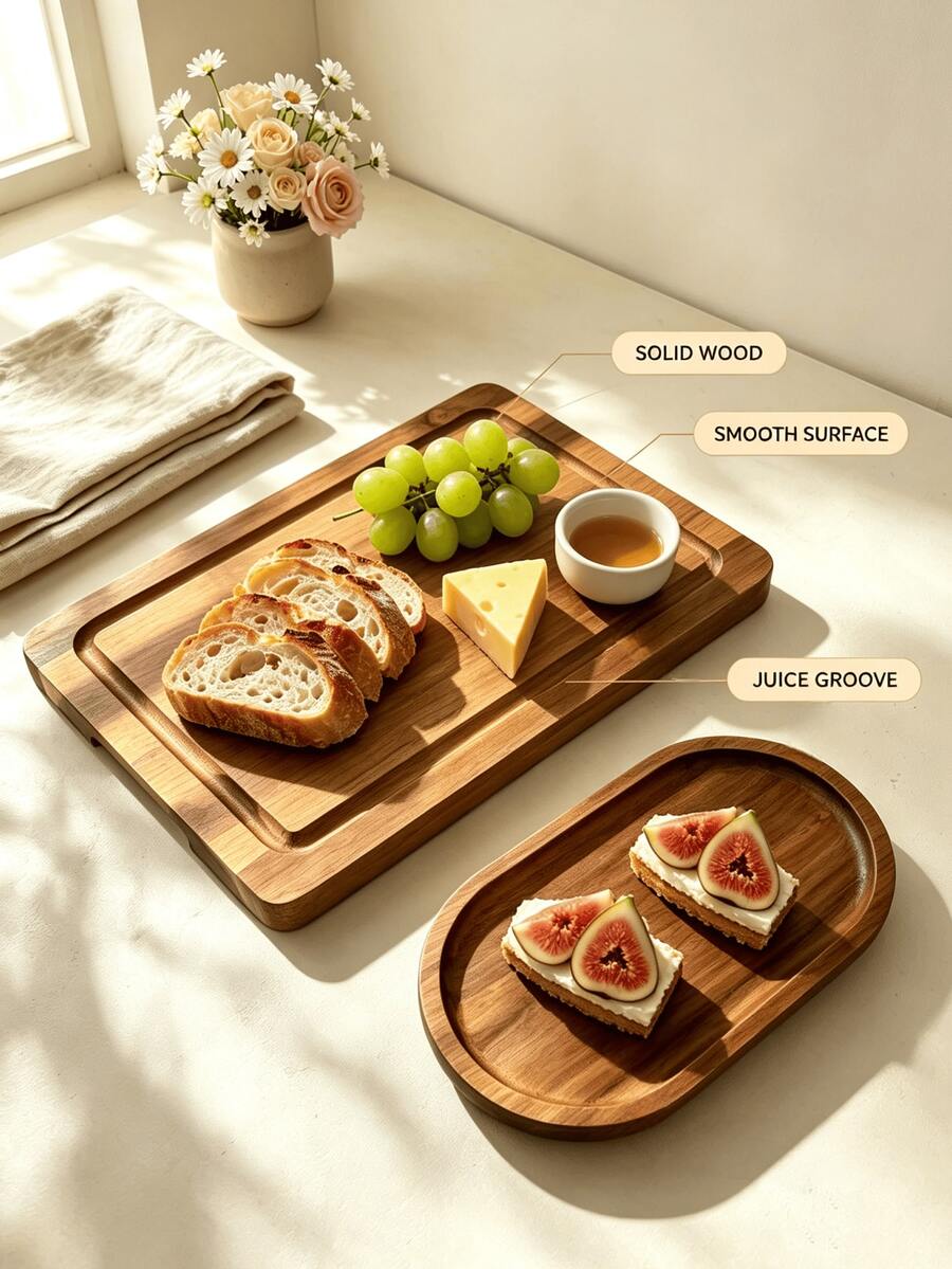 1PC Wooden Tray, Cheese Tray, Food Tray, Meat Tray, Breakfast Tray, Afternoon Tea Tray, Serving Tray, Party Plate, Home Decor, Kitchen Tool, Can Hold Cooked Meat, Fruit, Vegetables And Other Foods, Suitable For Home And Restaurant Purchase, Suitable For Halloween, Christmas And Other Holiday Gatherings, Holiday Gift, Kitchen Essential - View 1