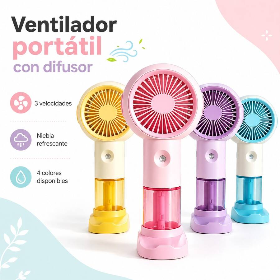 2-In-1 Portable Fan With Humidifier And Diffuser, 3 Speeds, Refreshing Fine Mist, Transparent Water Tank, USB-C Rechargeable, Compact And Lightweight - 1 - View 1