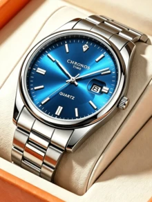 CHRONOS Men's Sporty Casual Watch Stainless Steel Band, Date Display, Water Resistant, Luminous Hands Perfect Festival Gift For Men - Green - View 1