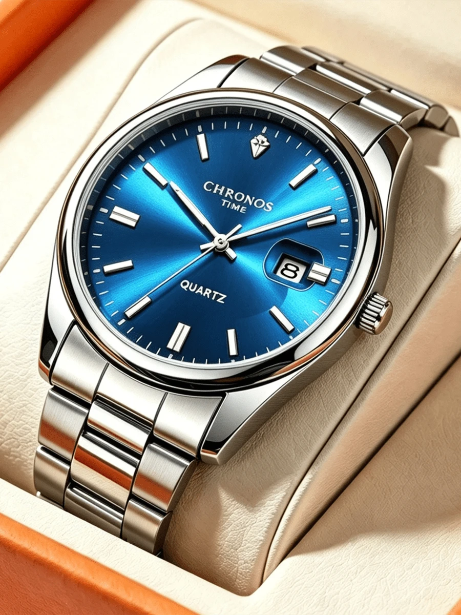 CHRONOS Men's Sporty Casual Watch Stainless Steel Band, Date Display, Water Resistant, Luminous Hands Perfect Festival Gift For Men - Green - View 1