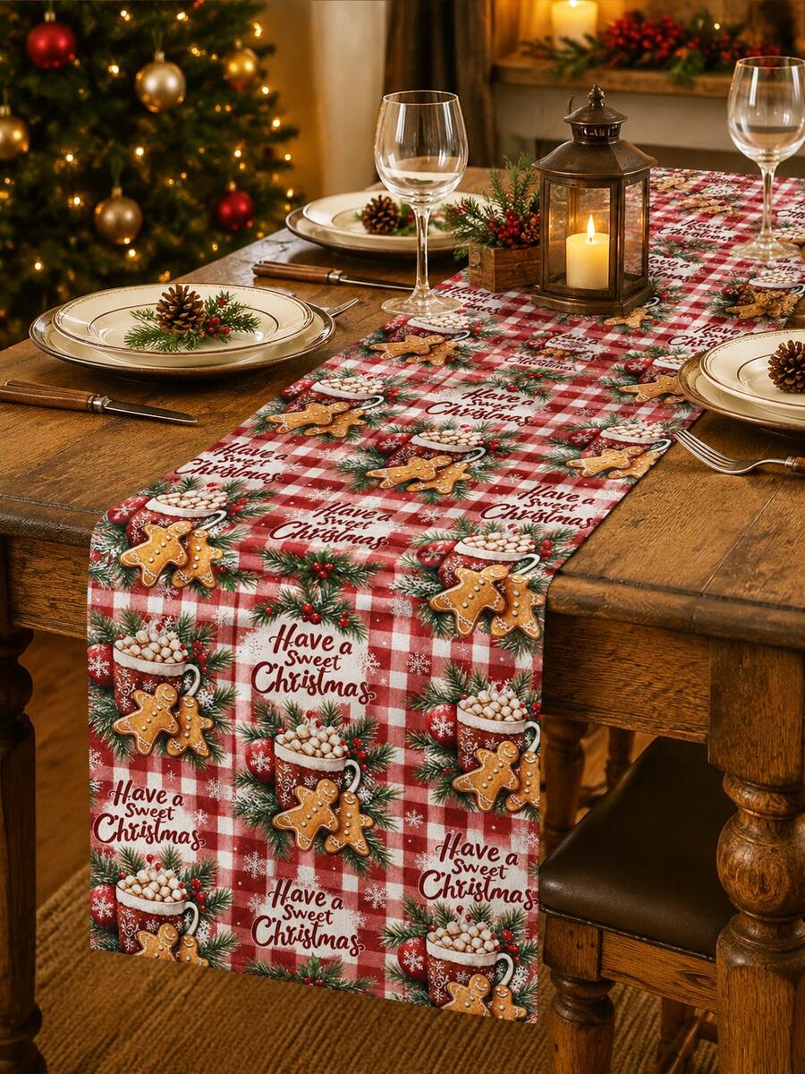 Taplak Meja, Alas Piring, dan Sarung Bantal Motif Permen Kue Jahe Natal, Gaya Natal, Dekorasi Rumah dan Dapur Natal, Cocok untuk Dekorasi Rumah dan Pesta Natal - MultiWarna - View 1