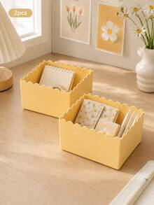 1pc & 2pcs Packs Hot Stackable Wave Edge Desktop Storage Box, Plastic Cosmetic & Stationery Organizer Bin, Household Sundry Container, Office Supplies, Back To School Must-Have - Multiple Styles - View 18