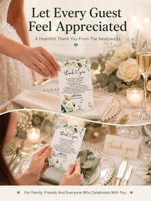 10/30/50pcs Eucalyptus Leaf Wedding Guest Thank You Cards, Newlyweds Thank You Message Cards, Wedding Guest Favor Cards, Wedding Reception Table Cards, Suitable For Engagement Party And Wedding Dinner Decoration, Cards Sold Individually - Multiple Styles - View 5