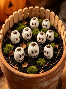 20/10/3pcs Halloween Mini Pumpkin Decorations, White Pumpkin Figurines, Horror Party Favors, Suitable For Home, Fish Tank, Micro Landscape, Flower Pot, Desktop, Halloween Decor Items - Multicolor - View 2