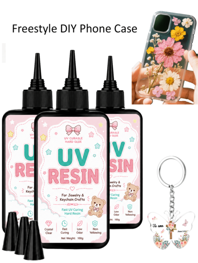 100/200/300ml 透明硬質 UV 樹脂，升級配方高透明度硬膠，UV 固化預混環氧樹脂，適用於 DIY 手工珠寶製作套件，可用於樹脂鑄造與塗層工藝