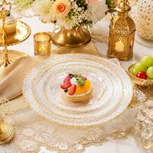 50/25/10pcs 10.25" And 7.5" Clear Hammered Double Gold Rim Round Plates, Appetizer Dessert Serving Trays, Wedding Party Catering Tableware, Halloween Thanksgiving Friendsgiving Autumn, Large Capacity Set For Host And Guest Hospitality - View 6