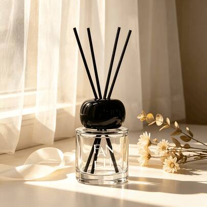 1 pieza Botella difusora de caña de vidrio transparente de 50ML con cañas negras, fragancia de aceite esencial de larga duración para el hogar, ambientador, adecuado para decoración de dormitorio, baño y sala de estar