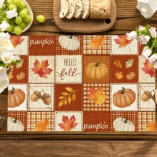 1pc/4pcs/6pcs, Pumpkin Pattern Printed Linen Placemats, Rectangular Table Mats, Washable, Easy To Clean, Plate Mats, Bowl Mats, Western Style Placemats, Suitable For Kitchen, Dining Room, Home Gatherings, Coffee Table And Daily Table Decor - Multicolor - View 9